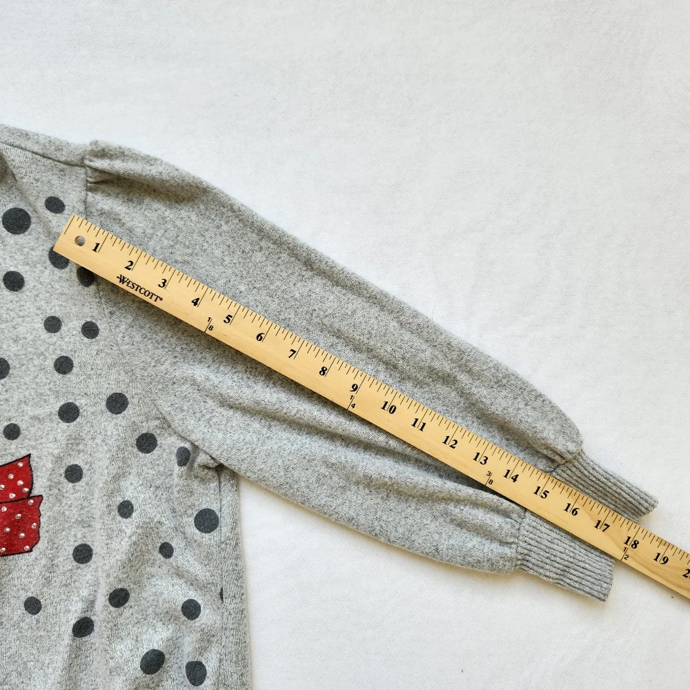 Holiday Sweater Girl & Dog Polka Dots Gray Studs Studded Whimsical Glam - Picture 16 of 16